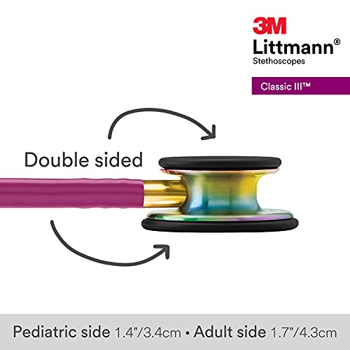 3M Littmann Fonendoscopio para monitorización Classic III, acabado en arcoíris, tubo color frambuesa, 68,5 cm, 5806