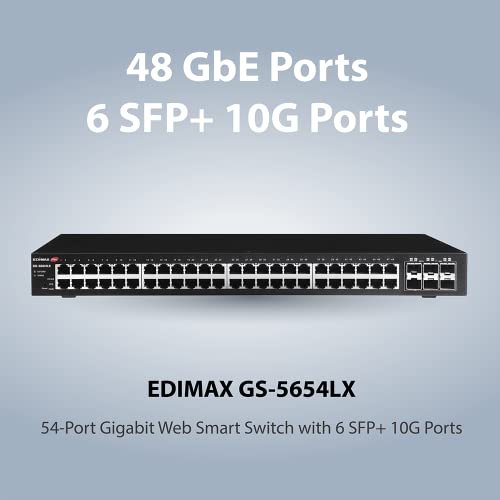 Edimax GS-5654LX - Conmutador Inteligente de Largo Alcance con 54 Puertos Gigabit Web Smart y 6 Puertos SFP+ de 10G