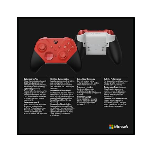 Xbox Wireless Controller Elite Series 2 Red Series X|S, One, Windows 10/11, iOS y Android