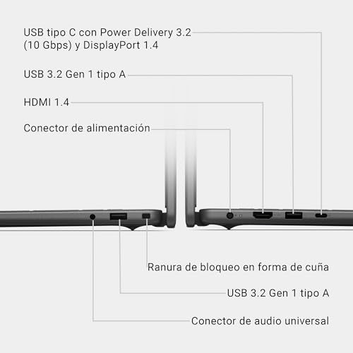 DELL 16 Ordenador Portátil DC16250 – 16" 2K (1920x1200), Intel Core 5 120U, Gráficos Intel UHD, 16GB RAM DDR5, 512GB SSD, Windows 11 Home,Lector de Huellas, Teclado QWERTY Español – Negro Carbón