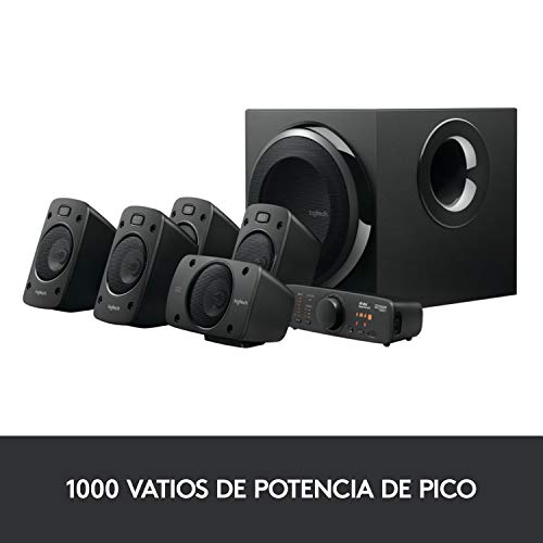 Logitech Z906 5.1 Sistema de Altavoces Sonido Envolvente THX, Certificado Dolby and DTS, 1000 W de Pico, Multi-Dispositivos, Entradas Audio Múltiples, Enchufe UK, PC/PS4/Xbox/TV, Color Negro