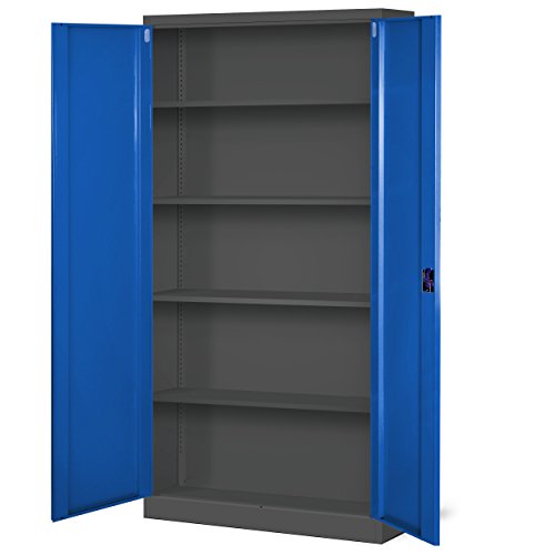Jan Nowak Juego de 3 Armario de Oficina Archivador Armario de Herramientas Metálico 4 Estantes con Recubrimiento de Polvo Se Puede Cerrar 185 cm x 90 cm x 40 cm (Antracita-Azul)