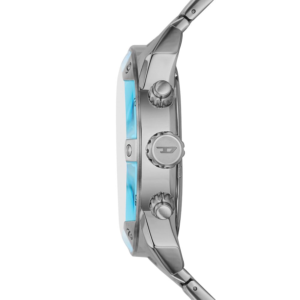 Diesel reloj Spiked para hombre, movimiento cronógrafo de cuarzo con correa de acero inoxidable, Tono plateado y azul claro