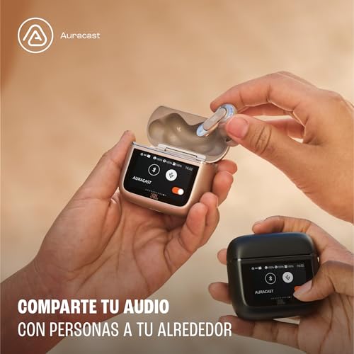 JBL Tour Pro 3, Earbuds inalámbricos True Wireless, estuche de carga inteligente, 40 h de autonomía, Bluetooth, cancelación de ruido adaptativa, JBL Spatial 360 Sound y seguimiento de cabeza, latte