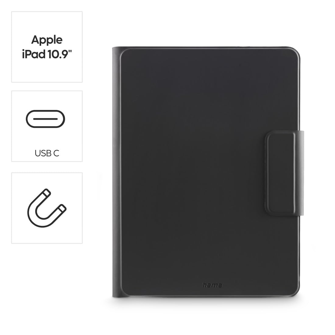 Hama Funda con Teclado para iPad Air de 11" 2024 (Teclado Bluetooth con Panel táctil, función Atril, Funda magnética, Funda para Tablet para Apple iPad Air de 11 Pulgadas, Teclado extraíble), Color