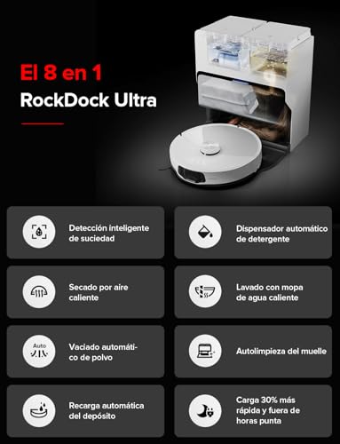 roborock S8 MaxV Ultra Robot Aspirador Base de Carga Todo en uno, FlexiArm Design, Aspiradora y friegasuelo 10.000 Pa, DuoRoller Riser, VibraRise 3.0, HyperForce, Reactive Al 2.0, Blanco