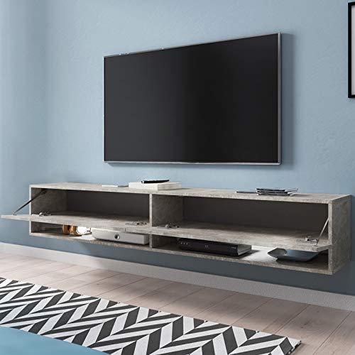Selsey Wander - Mueble TV Suspendido/Mesa TV/Mueble para Salón (180 cm, con LED, Cemento Gris)