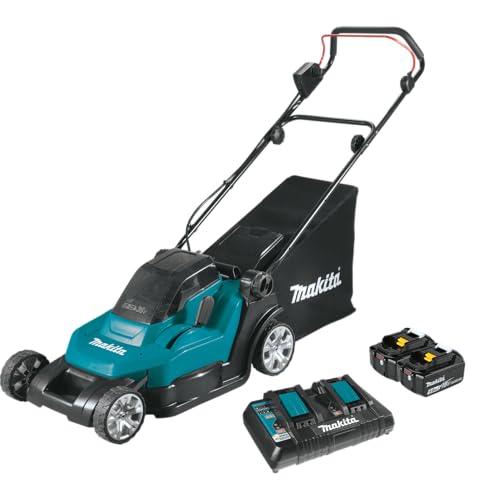 WDERNI Makita DLM432PT2 Akku-Rasenmäher 2x18V / 5,0 Ah, 2 Akkus + Doppelladegerät, 36 V, Gasolina