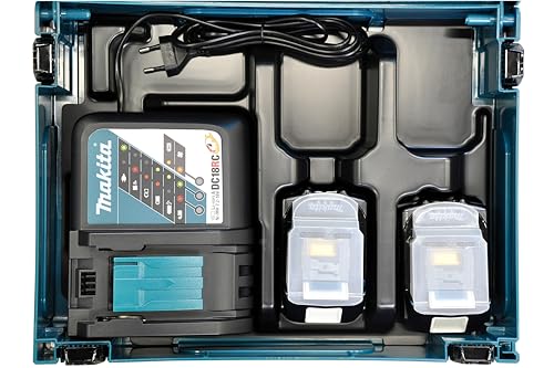 Makita Power Source Kit con 2 litium litio Baterías, 18 V, 3,0 Ah y un cargador en aufe bewahrung Caja Makpac, 1 pieza, turquesa; negro, 197952 – 5