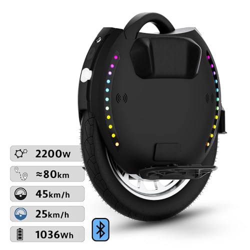 KINGSONG KS-18XL Monociclo Eléctrico, Adulto,Negro, Motor 2200W, Autonomía hasta 80km, Limitado a 25km/h, Neumático Hinchable 18", Altavoz y Bluetooth