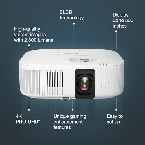 Epson EH-TW6150, Proyector 4K Pro-UHD Home Cinema & Gaming, 2800 lúmenes, Contraste 35.000:1, Lámpara Larga Duración 7500 Horas, Pantalla hasta 500”, Tecnología 3LCD