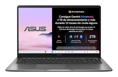 ASUS Chromebook CX1505CTA-S70031 - Ordenador Portátil 15.6" Full HD (Intel Core 3 N355, 8GB RAM, 128GB eMMC, Graphics, ChromeOS) Gris Roca - Teclado QWERTY español