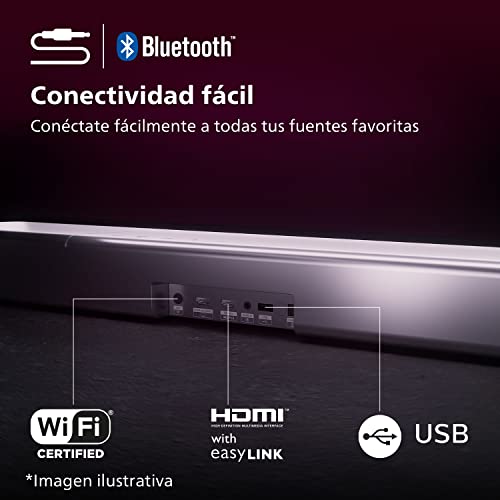 Philips TAB8507/10 Soundbar 3.1 Subwoofer Inalámbrico, Dolby Atmos, Sonido Cinematográfico, HDMI eARC, 600W