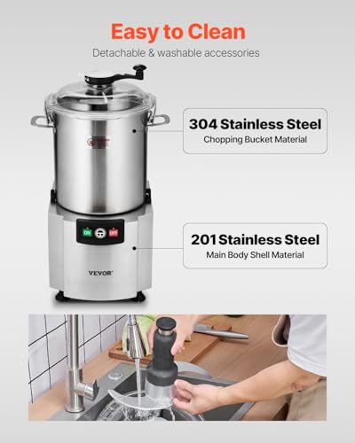 VEVOR Procesador de Alimentos y Picadora de Verduras, Acero Inoxidable de Grado Alimenticio 18 L con Cuchilla en Forma de S y Raspador, para Picar Verduras, Frutas, Granos y Nueces, 425 x 373 x 710 mm