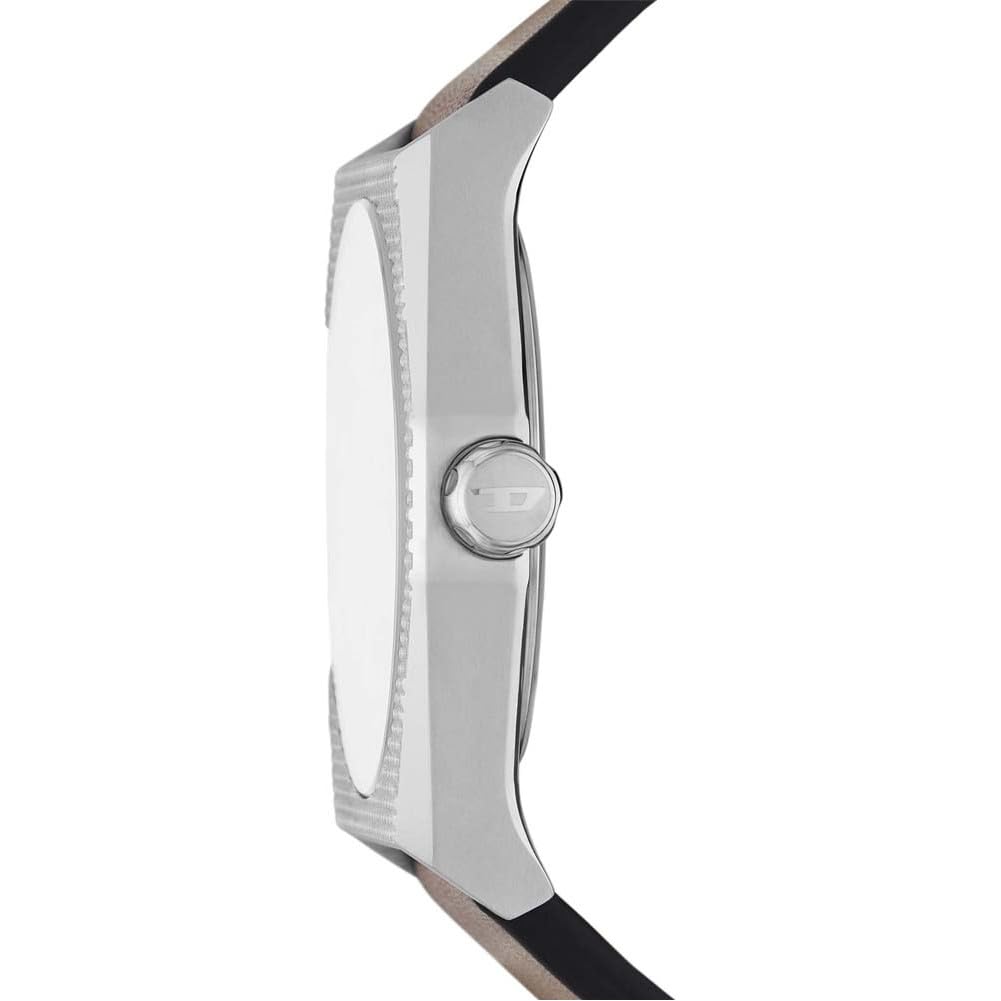 Diesel Scraper reloj para Hombre, movimiento de cuarzo con fecha a tres agujas y correa de acero o piel, 43 mm, Marrón oscuro y tono plata