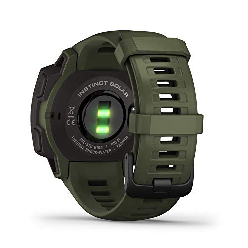 Garmin Instinct Tactical Solar, Reloj inteligente con GPS resistente al agua, func. tácticas, función de carga solar, func. deportivas, pulsioximetría y notificaciones del smartphone, Verde Militar