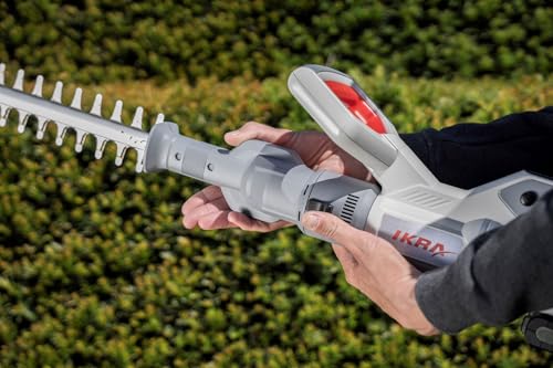 IKRA Tijeras Cortasetos 2 en 1 ICPH 2050 con pértiga telescópica para setos Altos, Incl. batería de 20V, estación de Carga y Cinta de Hombro