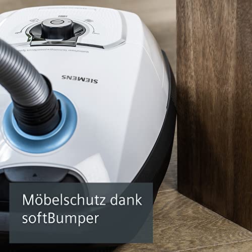 Siemens Aspirador con bolsa Z 7.0 VSZ7442S ideal para alérgicos, filtro higiénico Plus, extremadamente silencioso, boquilla de suelo para parqué, alfombra, baldosas, cable largo, boquilla XXL,