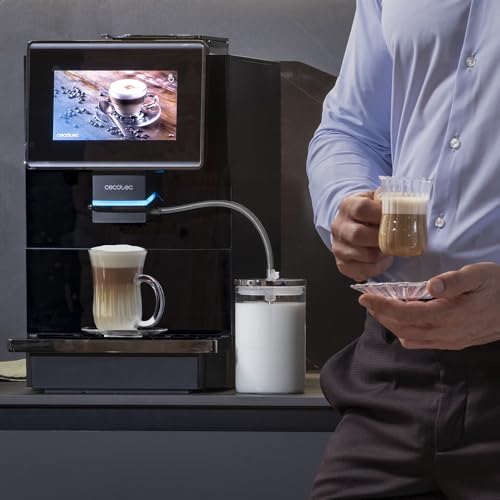 Cecotec Cafetera Superautomática Táctil Cremmaet Touch OCS. 1500W, 19 Bares, Pantalla TFT, Sistema Thermoblock, Limpieza Automática, Depósito de 400g de Café en Grano, 2L de Agua y 600ml de Leche