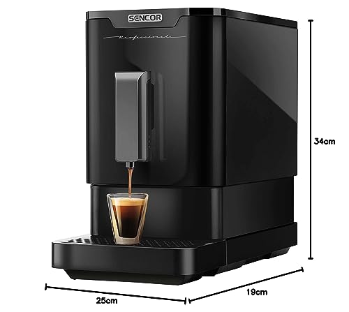 SENCOR Cafetera de Grano, Cafetera Espresso con Trituradora, BLACK Edition, 19 Bars Compacto, Auto Cleaning, Cafetera Espresso automática, Barista Express, Thermoblock y Sistema de elaboración