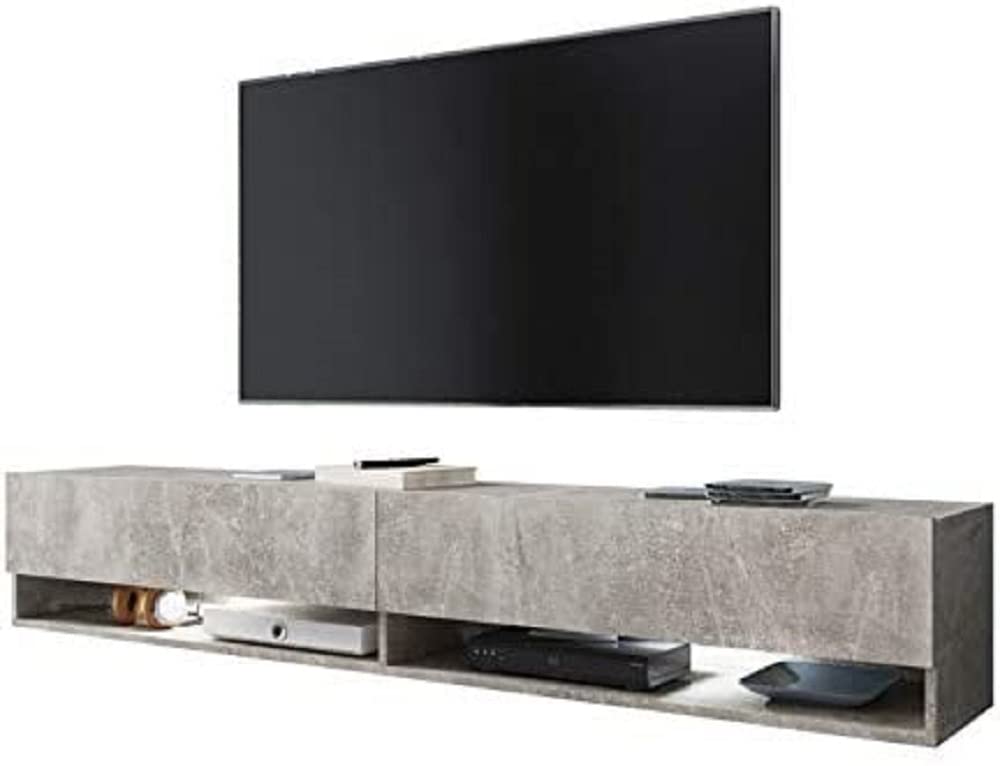 Selsey Wander - Mueble TV Suspendido/Mesa TV/Mueble para Salón (180 cm, con LED, Cemento Gris)
