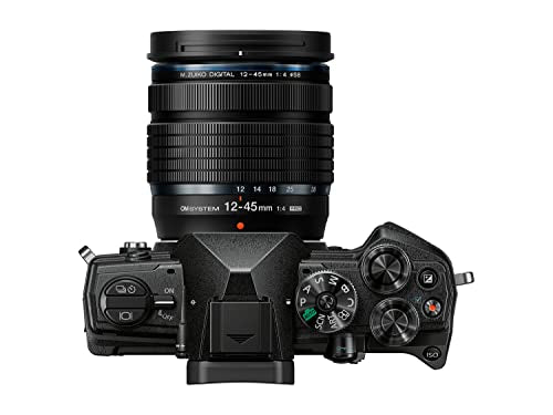 OM SYSTEM OM-5 Cámara con Sistema Micro Four Thirds con Objetivo M.Zuiko Digital ED 12-45mm Pro, Sensor Live Mos de 20 MP, Estabilización de Imagen Mejorada de 5 Ejes, IP53, Negro/Negro