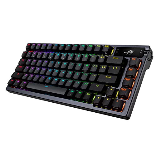 ASUS ROG Azoth - Teclado Mecanico Gaming 75%, Cubierta Metálica, Switch ROG NX Red lubricados, ABS, Kit de Lubricado, IR, BT y USB-C, Pantalla OLED, Tres Alturas y Compatible con Mac - QWERTY español