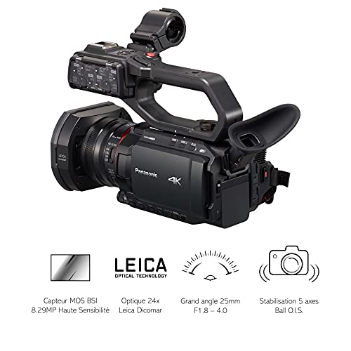 Panasonic HC-X2000E - Videocámara 4K (asa extraíble con LED y micrófono, lente Leica, Live Streaming, gran angular 25 mm, zoom óptico 24x, Wifi), negro