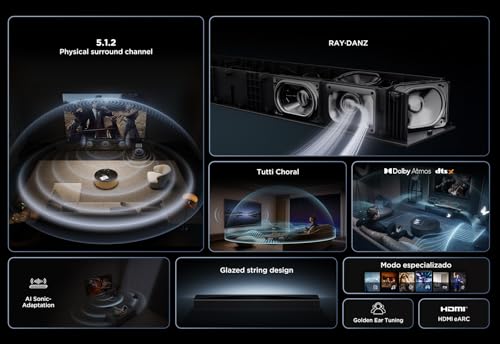 TCL Barra de Sonido Q75H con tecnología RayDanz de 5.1.2ch Dolby Atmos & DTS:X con subwoofer inalámbrico Compatible con HDMI 2.1 y BT 5.3