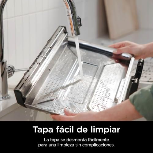 Ninja Sizzle Pro XL Parrilla y plancha para interior, con placa de parrilla y plancha cerámicas antiadherentes, tapa desmontable, recogegrasas y guía de recetas, color plateado/negro GX101EU