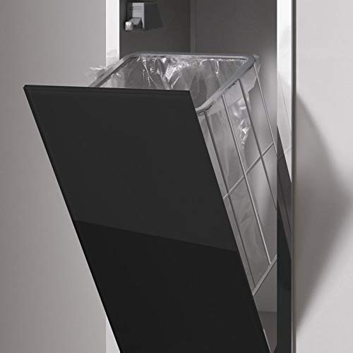 Emco Asis 150 - Armario Empotrado para baño de Invitados, Soporte para Papel higiénico, Cubo de Basura y escobilla de baño, Armario Alto con función Push to Open, Color Negro