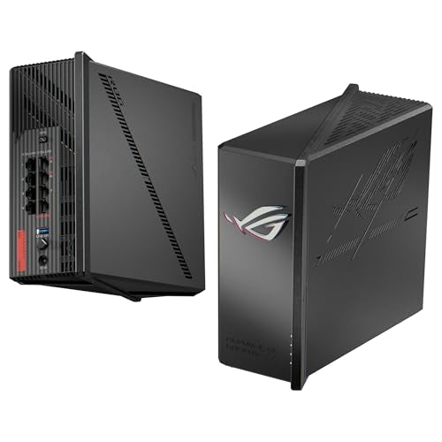ASUS ROG Strix GS-BE18000 Router Gaming WiFi 7 tribanda, 18000 Mbps, Cobertura de hasta 307 m2, 8 Puertos 2.5G, 2 Puertos Gaming, CPU de Cuatro núcleos a 2.0 GHz, aceleración de Juegos, VPN, AiMesh