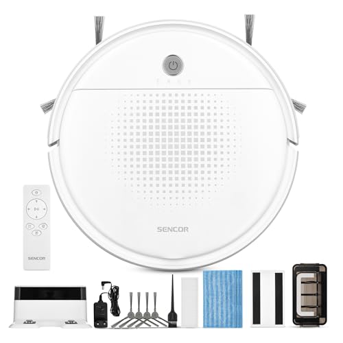SENCOR Robot Aspirador y fregasuelos SRV 1550WH - Robot Aspirador Ultra Silencioso y Compacto, Navegación Inteligente con Tecnología Smart Room y Función Mop, Ideal para Pelos de Mascotas
