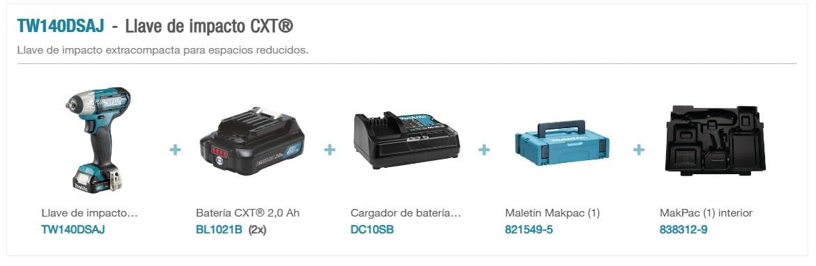 Makita - TW140DSAJ - Atornillador de impacto 2 baterías 10.8 V 2 Ah