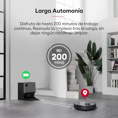 Ultenic MC1 Robot Aspirador y fregasuelos con Mopa Giratoria Doble, Funciones Automáticas: Vaciado, Lavado, Secado, Limpieza de la Base, Navegación LIDAR, 200 min, 5000Pa, WiFi/App/Alexa/Siri/IFTTT