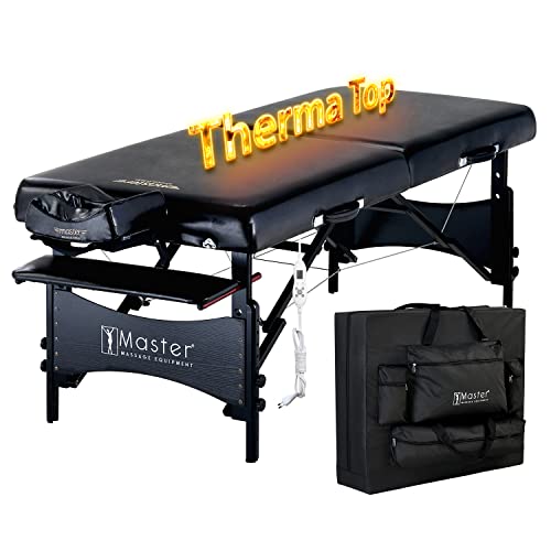 Master Massage ThermaTop - Camilla de Masaje para Galaxy Mobil (con Sistema de calefacción Integrado, Plegable, Banco de Masaje, Banco de Masaje, Patas de Madera, 76 cm), Color Negro