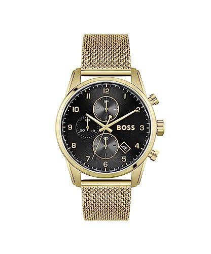 BOSS Reloj Cronógrafo de Cuarzo para Hombre con Correa de Malla de Acero Inoxidable Dorado - 1513838