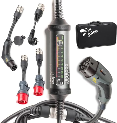 Juice Booster 2 Traveller Plus Set, Mobile Wallbox 22kW Sin Instalación, Cargador Coche Electrico con Cable Tipo 2, Ligero e Impermeable IP67, Incluye CEE 32/16 Rojo + EU Schuko + Adaptador Tipo 2