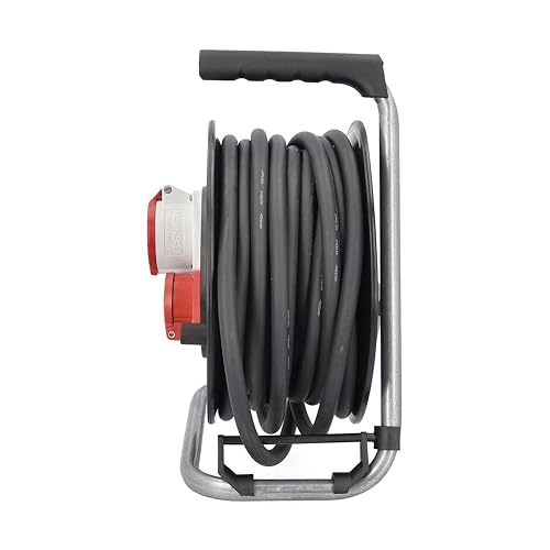 as - Schwabe enrollacables CEE de 20 m H07RN-F 5G2,5-2 Tomas de Tierra de 230 V, 1 Toma CEE de 5 Polos, 400 V 16 A - con Tapa abatible - para Uso en Exteriores y Obras - IP44, 10158