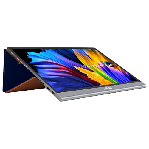 ASUS ZenScreen OLED MQ13AH - Monitor portátil de 13,3 Pulgadas (FHD (1920 x 1080), 100% DCI-P3, 1 ms, Delta E < 2, HDR-10, USB-C, Mini HDMI, Smart Case, antiparpadeo, Baja luz Azul, Negro