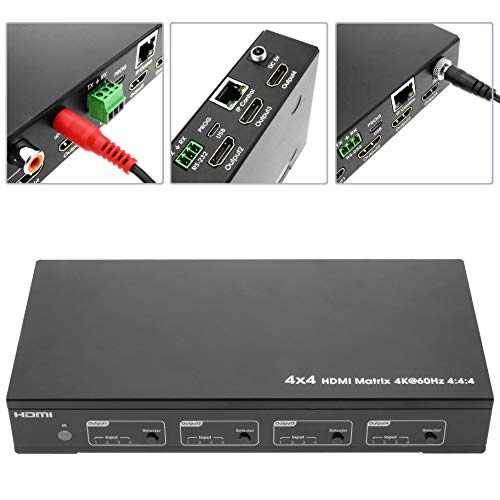 BeMatik - Compartidor Matrix 4x4 Conmutador matricial de vídeo HDMI 2.0 4K@60hz HDR (HB011)