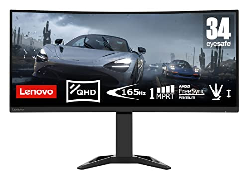 Lenovo G34w-30 - Monitor Gaming Curvo con EyeSafe, 34'' UWQHD (VA, 170Hz (OD), 0.5ms MPRT, HDMI+DP, Cable DP, FreeSync, Altavoces) Ajuste de inclinación/altura - Negro