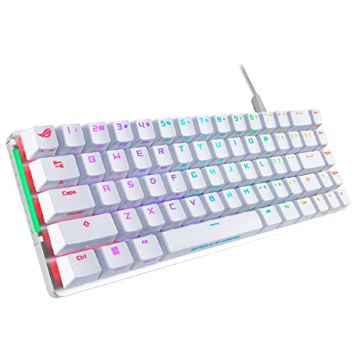 ASUS ROG Falchion Ace - Teclado Gaming Mecánico RGB 65% Compacto, ROG NX Red lubricados y Estabilizados, Teclas ABS, Conexión con KVM, Tres Ángulos, Funda, Blanco, Versión en español