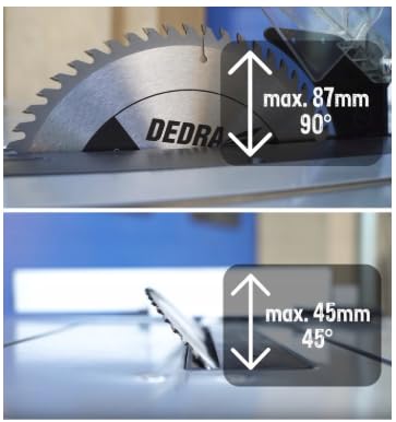 Dedra DED7754T3 Sierra de mesa para madera, cepilladora, sierra circular 2000 W, hoja de sierra de 254 mm, con tres discos incluidos, 4800 rpm, grosor máximo de corte 87 mm, sierra circular de mesa