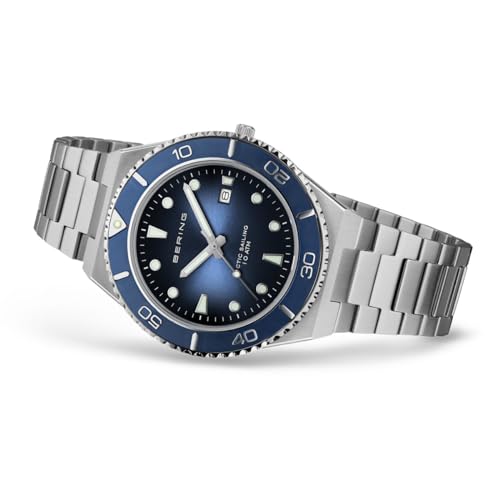 BERING 18940-707 Reloj de Cuarzo para Hombre con Caja de Acero Inoxidable Plateado de 43 mm, Esfera Azul, Brazalete y Detalles de Acero Inoxidable, Resistencia al Agua de 10 ATM