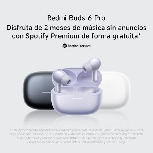 XIAOMI Redmi Buds 6 Pro - Auriculares inalámbricos, cancelación de Ruido, Ligeros, hasta 36 Horas de autonomía, Bluetooth 5.3,Blanco (Versión ES)
