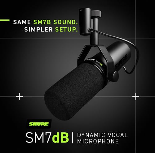 Shure SM7dB Micrófono dinámico para retransmisiones, podcasts y grabación, Amplio Rango de Frecuencias, Sonido cálido y Suave, construcción sólida, Paravientos Desmontable - Negro