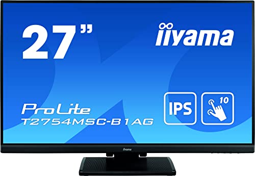 iiyama Prolite T2754MSC-B1AG Monitor Táctil de 27" Multitáctil Capacitivo de 10 puntos, FullHD (1920x1080, panel IPS, 16:9, 4ms, 1 VGA, 1 HDMI, 1 USB3.0, IPX1, Anti Reflectante) Negro Mate
