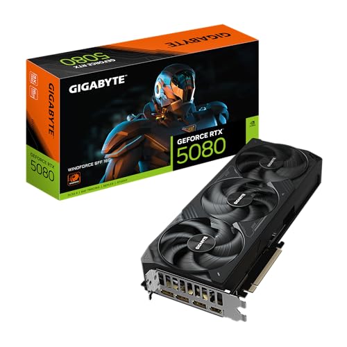 Gigabyte GeForce RTX 5080 WINDFORCE OC SFF 16G Tarjeta Gráfica - 16GB GDDR7, 256 bits, PCI-E 5.0, 2670MHz Frecuencia Base, 3 x DP 2.1a, 1 x HDMI 2.1b, GV-N5080WF3OC-16GD