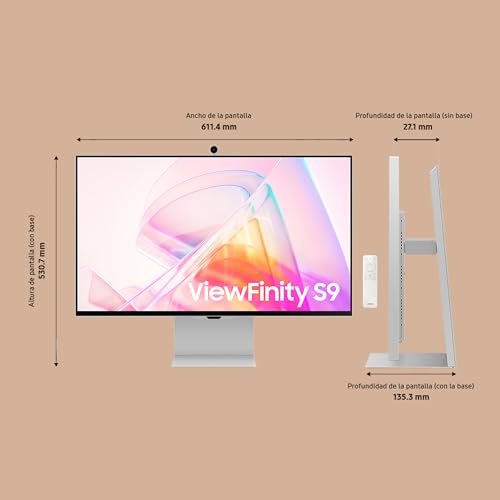 SAMSUNG LS27C902PAUXEN - Monitor ViewFinity S9 S90PC 27” con resolución 5K, Pantalla Mate, calibración Inteligente, Thunderbolt 4 y Puerto DP, cámara 4K Slimfit, Plateado.